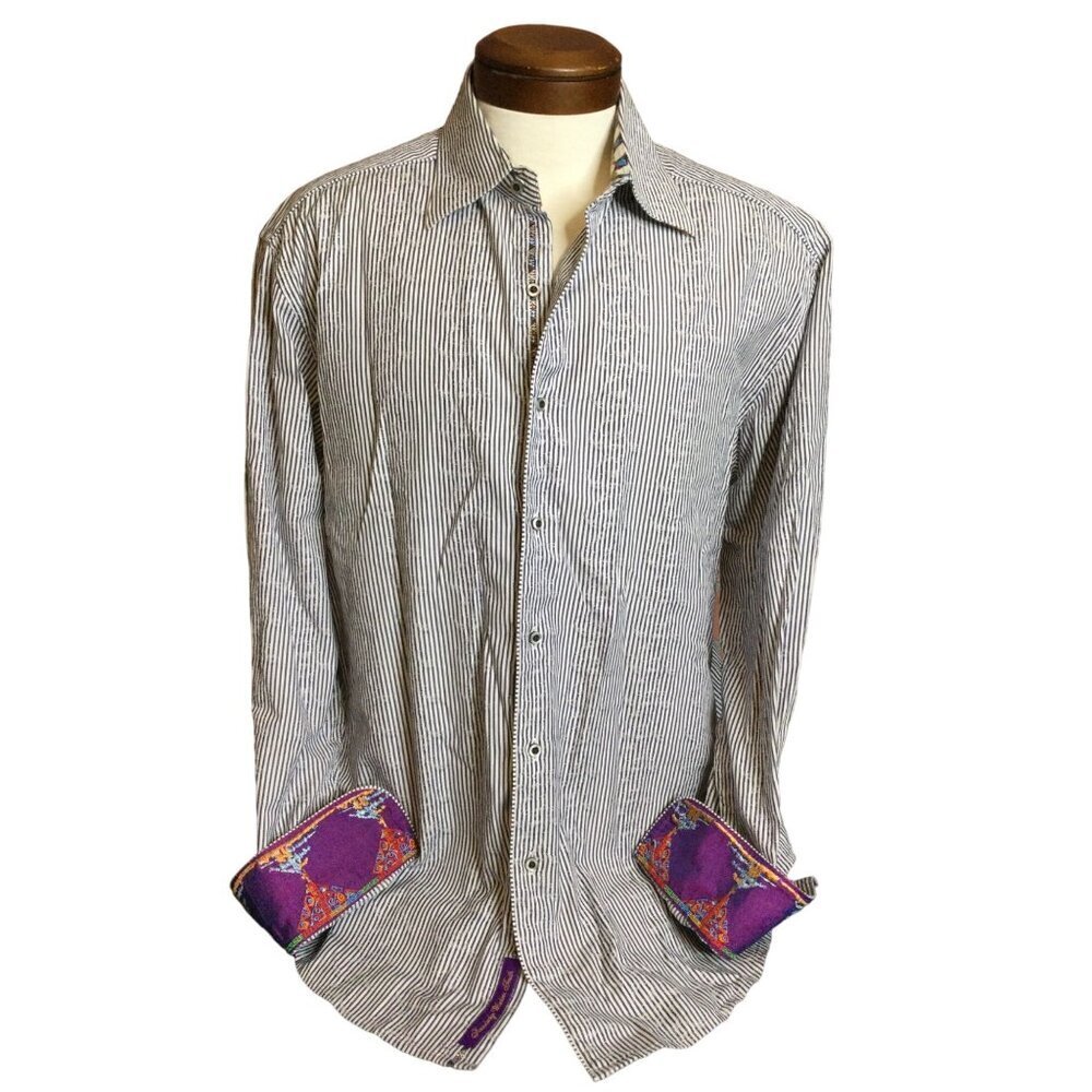 Robert Graham Men's Button Front Shirt Long Sleeve Contrast Flip Cuffs Size XL